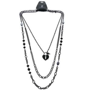 Lane Bryant blk 3-in-1 heart lock & key necklace